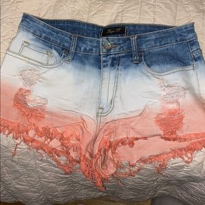 Cute denim ombré pink high waisted shorts